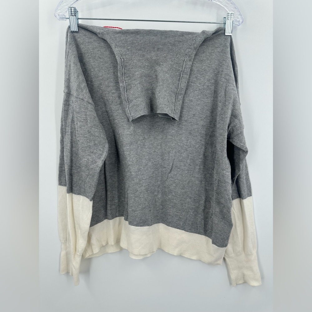 Parrish LA Women's Cashmere Colorblock Gray/Creme Turtleneck Sweater Size Small
